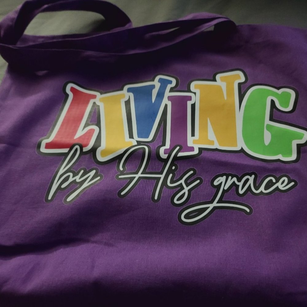 Living by His Grace Purple Tote Bag